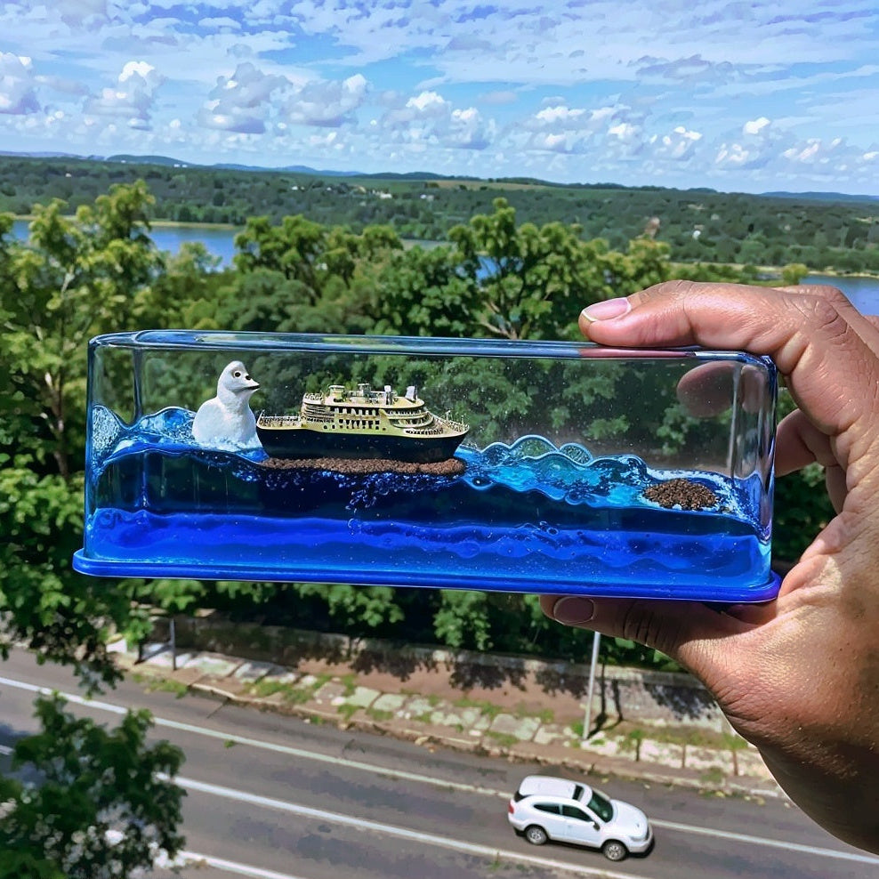 Amazonite Sailing Ship with Floating Iceberg | Car Dashboard Showpiece